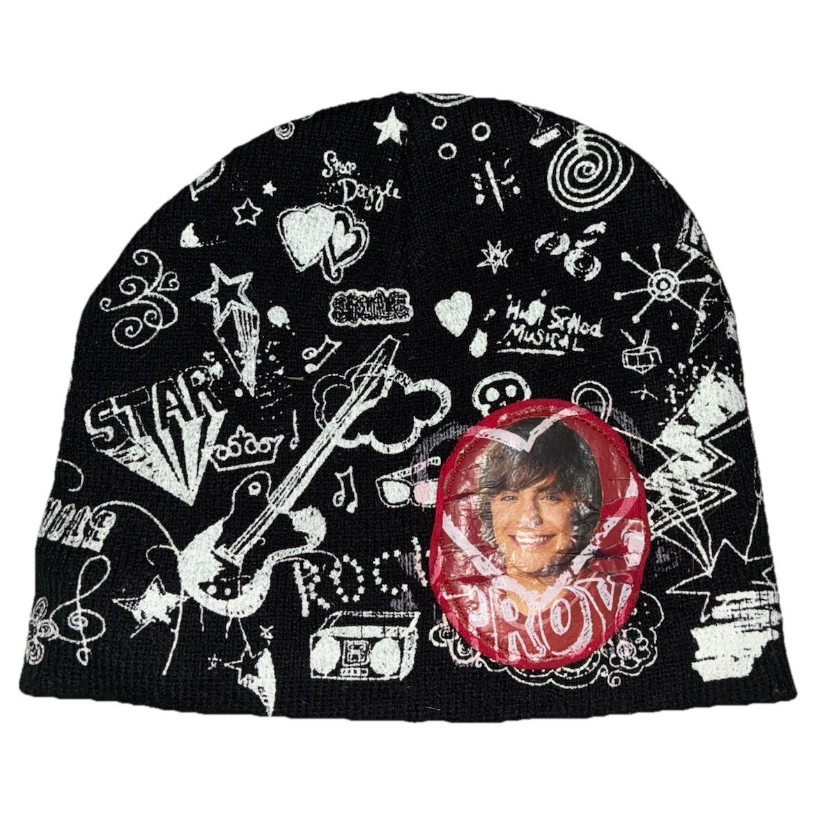 High School Musical Beanie One Size Black Troy Zac Efron Y2k *Flaw